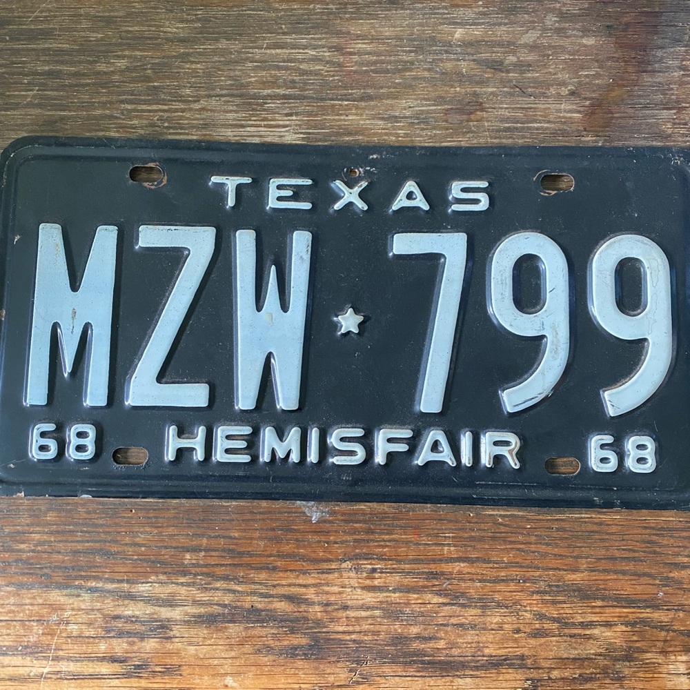 Vintage 1968 Texas License Plate.